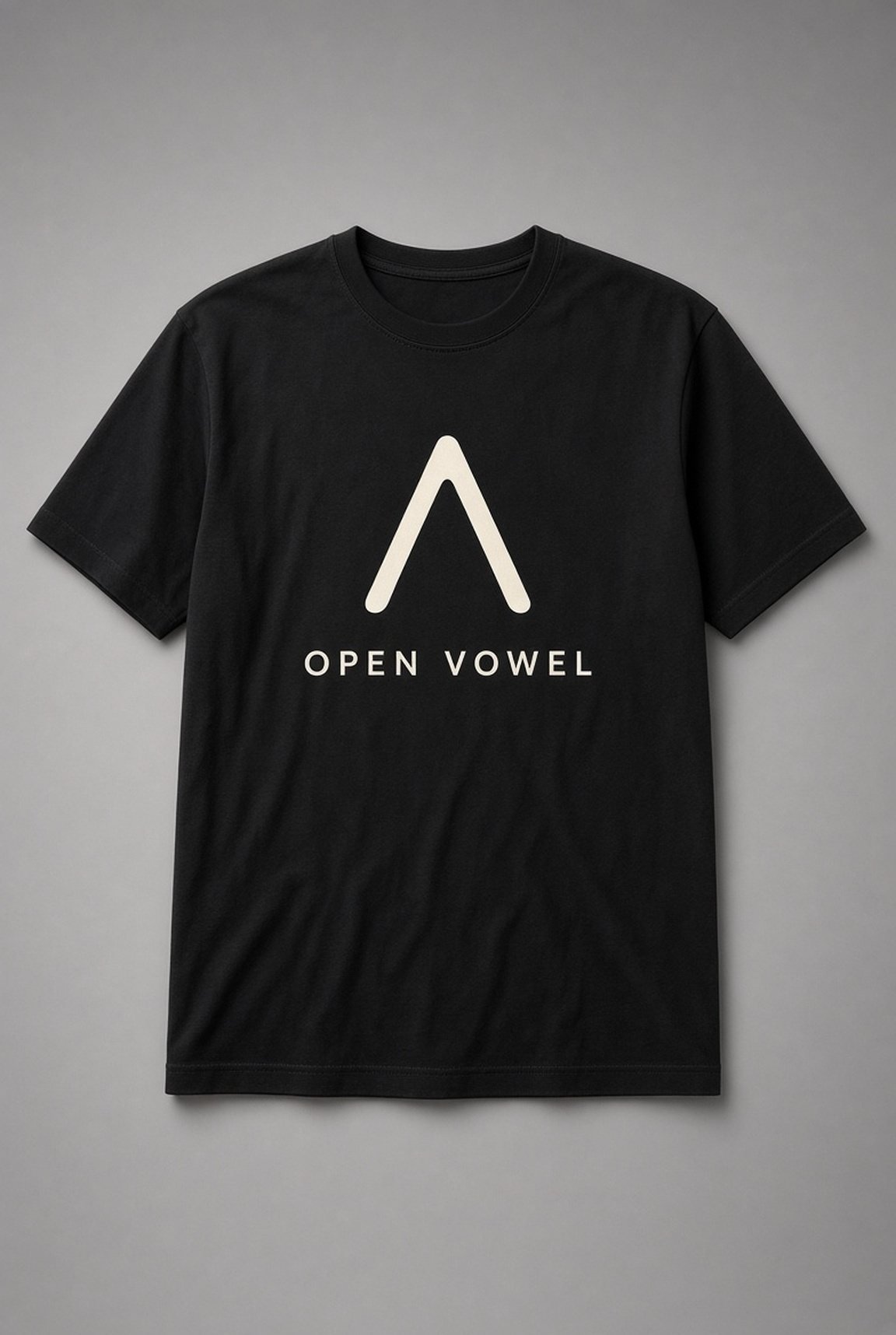 Open Vowel Phonetic Symbol unisex t-shirt in black with bold phonetic open-vowel symbol
